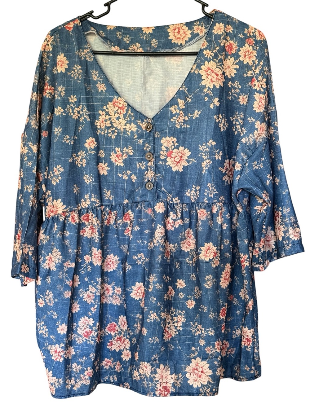 Women’s Floral V-Neck Peplum Top in Blue Size 2XL Brand new Never worn
